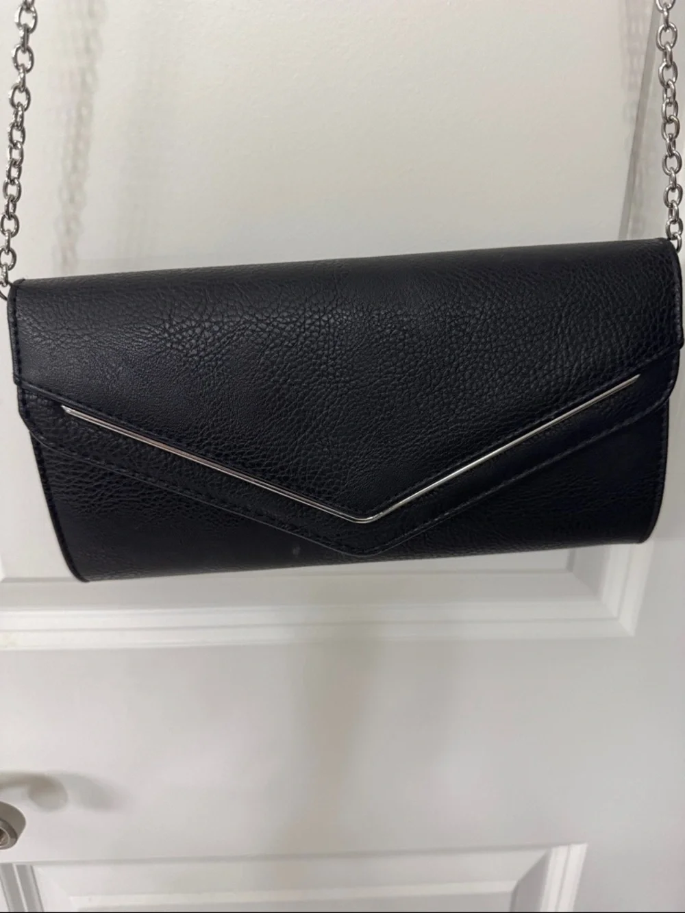 Kate Landry Black Envelope Crossbody Clutch with Silver Chain
